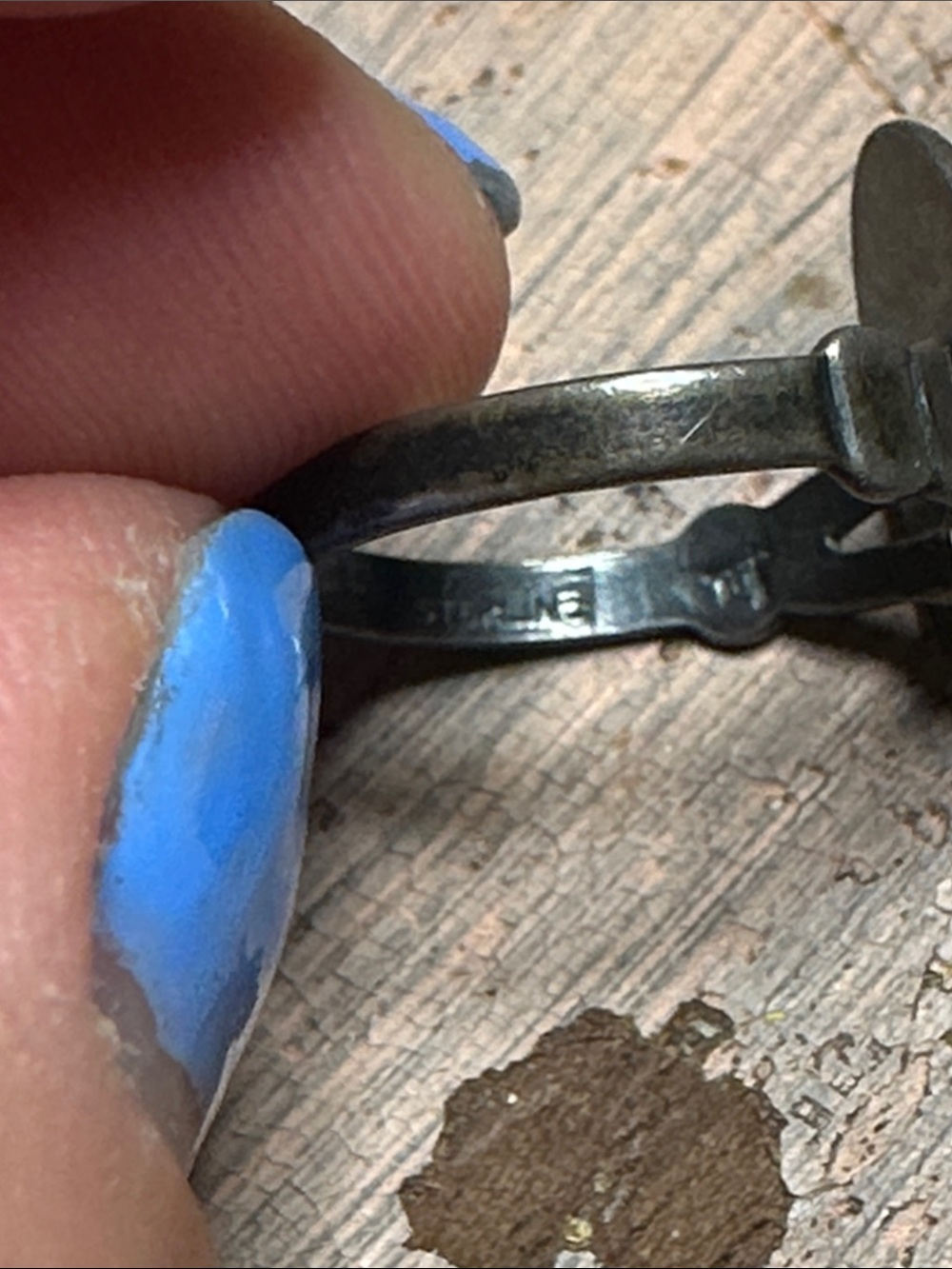 Vintage Sterling Silver Blue Green Turquoise Oval Pinky Ring Signed - Picture 5 of 7
